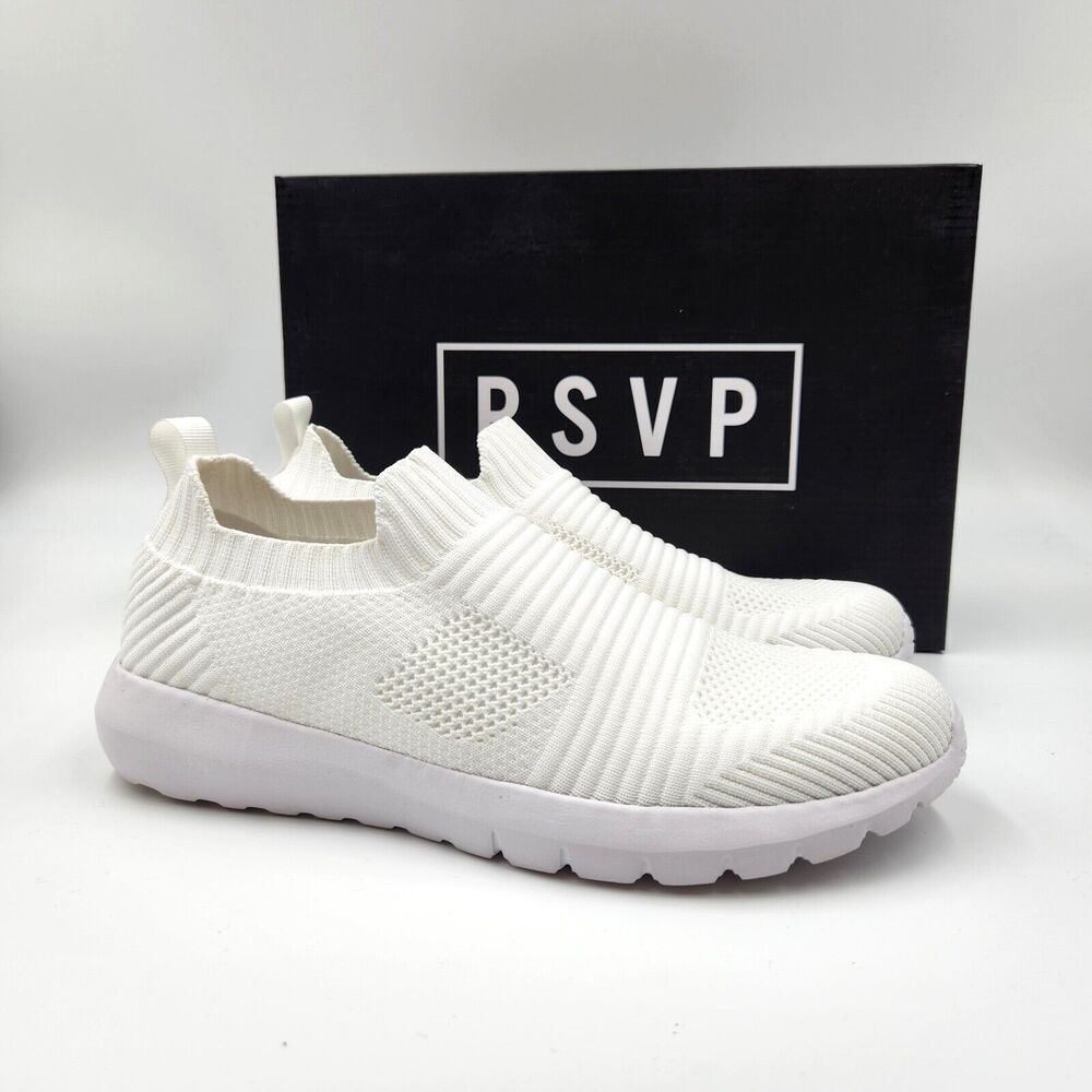 RSVP Women White Knit Joanne Comfort Athletics Pull-On Sneakers Size US 8M